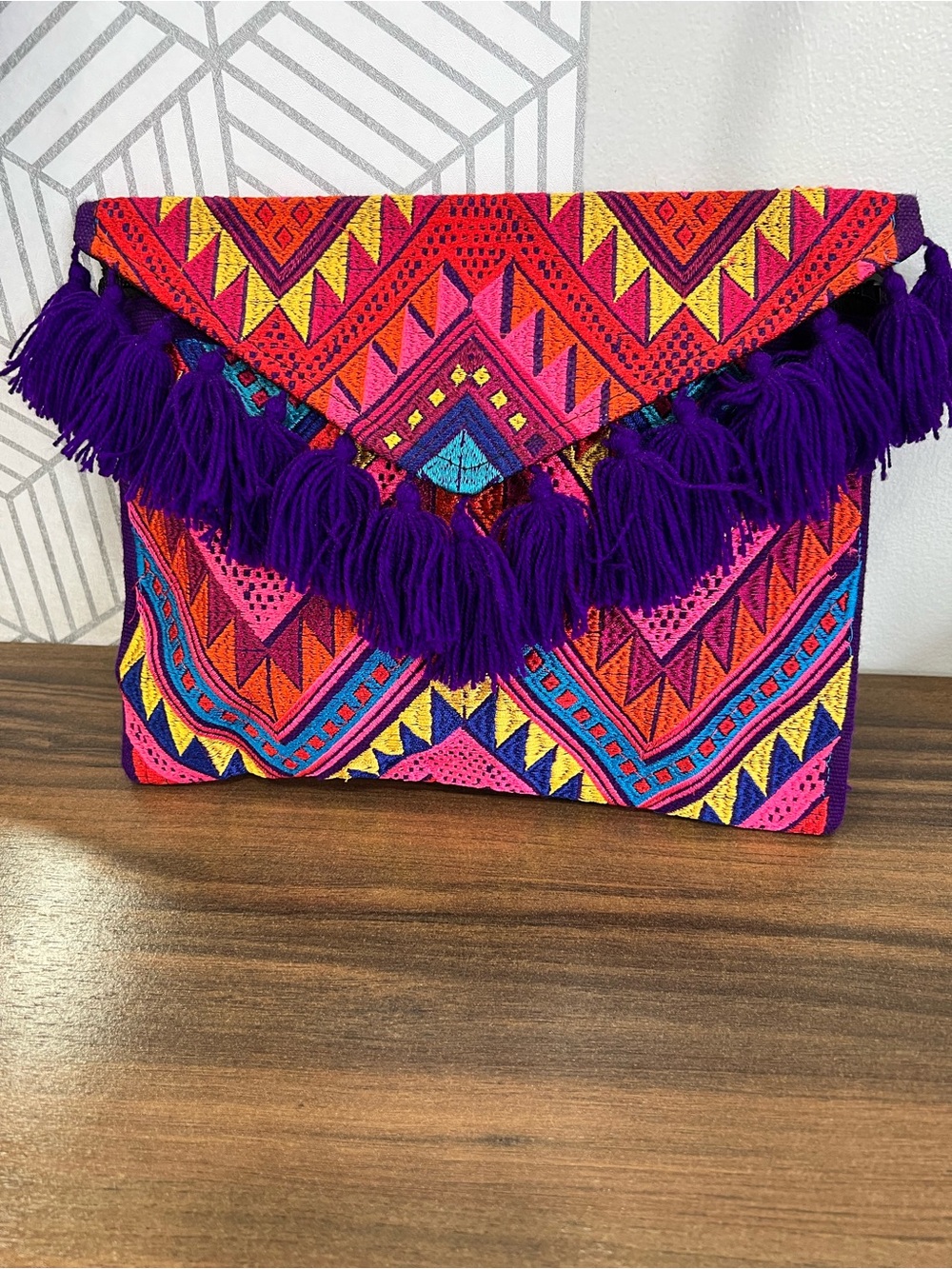 Hand Crafted Embroidered Tassel Clutch - Hand Made in Guatemala